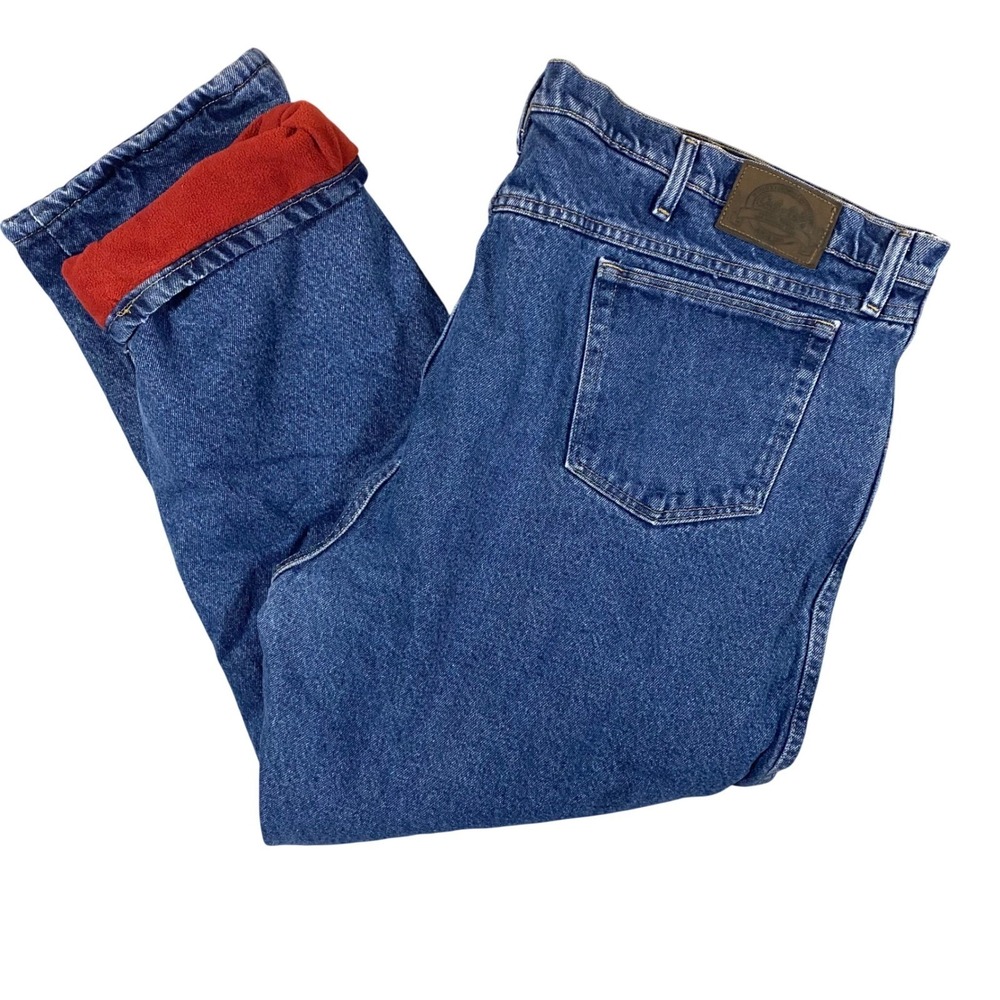 Cabela's Fleece‎ Lined Jeans Mens 48x30 Blue Denim Relaxed Fit Dark Wash Pockets